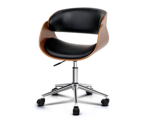 Jazz Wooden & PU Leather Office Desk Chair - Black