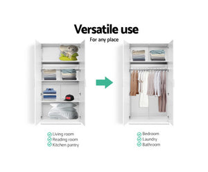 2 Door 180cm Wardrobe Closet Storage Cabinet Kitchen Organiser White