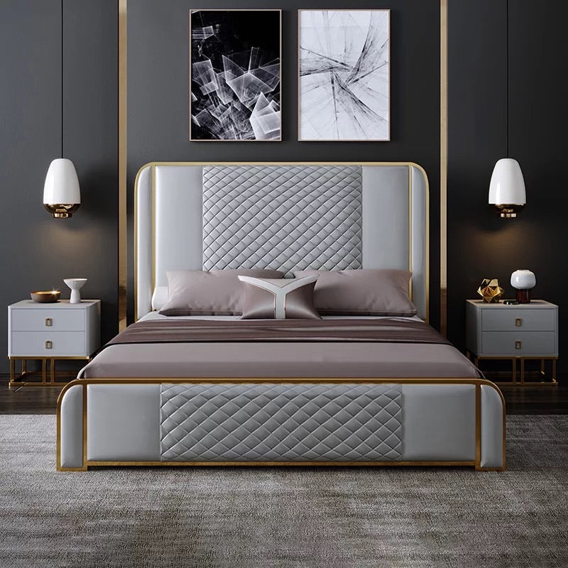 Aquilla 	Luxury Modern High quality leather bed set with Metal frame