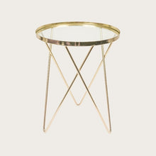 Load image into Gallery viewer, Zoobibi Dupas Gold Metal Side Table with Glass Top
