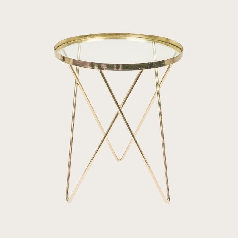 Zoobibi Dupas Gold Metal Side Table with Glass Top Dear Furniture