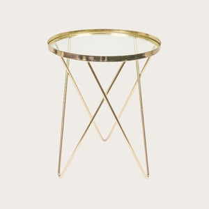 Zoobibi Dupas Gold Metal Side Table with Glass Top