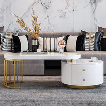 Load image into Gallery viewer, Idra White Oval Expandable Coffee Table Modern Faux Marble&amp;Manufactured Wood Accent Table with 2-Drawer
