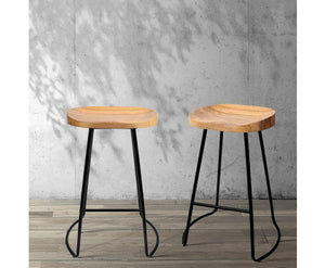 Set of 2 Wooden Backless Bar Stools - Natural