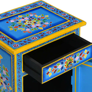 Urban Bedside Cabinet Solid Mango Wood Turquoise Hand Painted