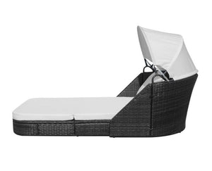 Sun Lounge Black Wicker Rattan Outdoor Daybed Canopy Furniture Patio Pool