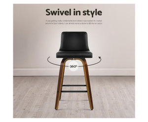 2x Kitchen Wooden Bar Stools Swivel Bar Stool Chairs Leather Luxury Black