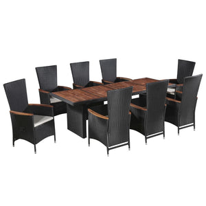 Reagan 9 Piece Outdoor Dining Set with Cushions Poly Rattan Black