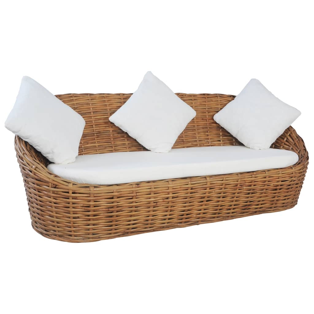 Fawn 3Seater Sofa with Cushions Natural Rattan