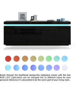 Sideboard Cabinet 5 Doors & 2 Drawers Wood Storage Buffet Table with RGB LED Light  180cm