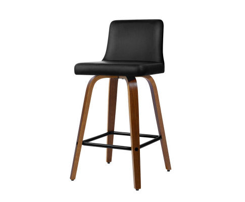 2x Kitchen Wooden Bar Stools Swivel Bar Stool Chairs Leather Luxury Black
