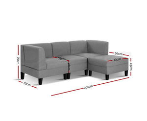 Kinsale 4 Seater Sofa Set Bed Modular Lounge Chair Chaise Suite Fabric