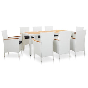 White 9 Piece Outdoor Dining Set Poly Rattan