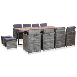 Liza 13 Piece Outdoor Dining Set Poly Rattan and Acacia Wood Anthracite