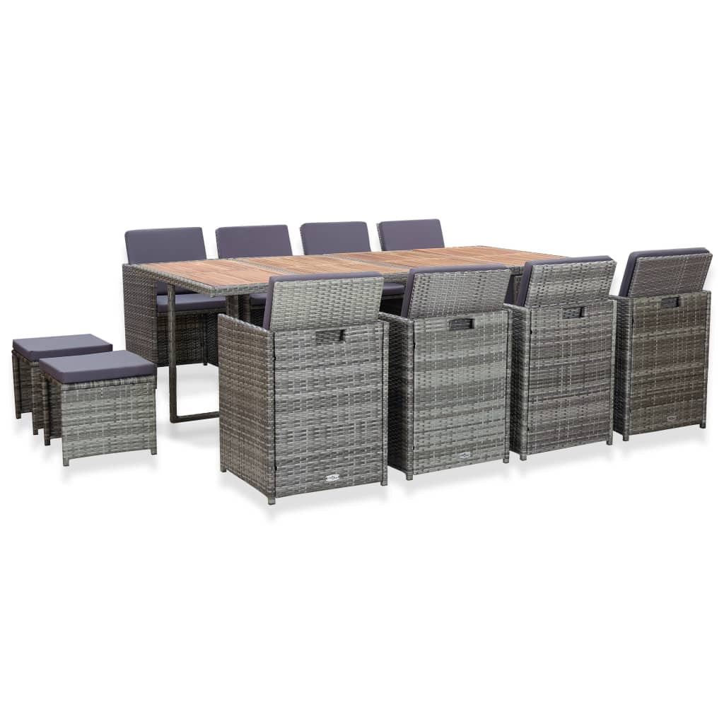 Liza 13 Piece Outdoor Dining Set Poly Rattan and Acacia Wood Anthracite
