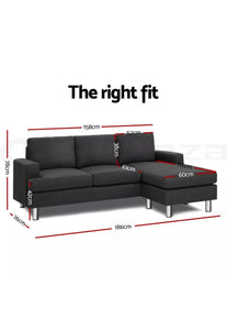 Sofa Lounge Set Couch Futon Corner Chaise Fabric 4 Seater Suite Dark Grey  AU Stock Free Delivery High Quality