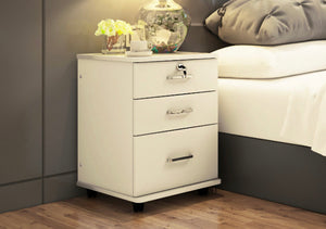 Miami 3 Drawer Bedside Table Cabinet with Wheels (White Oak)