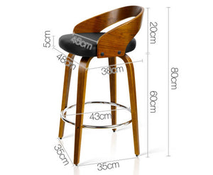 Set of 2 Wooden Bar Stools