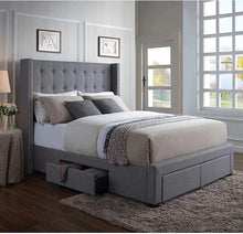 Load image into Gallery viewer, Arazia Wingback Panel Storage Bed Grey Fabric with Tufted Wingback Headboard Bed with 4 Storage Drawers
