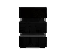 Load image into Gallery viewer, Apollo Bedside Table Side Unit RGB LED Lamp 3 Drawers Nightstand Gloss Furniture Black
