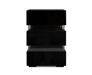 Apollo Bedside Table Side Unit RGB LED Lamp 3 Drawers Nightstand Gloss Furniture Black