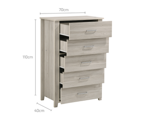 Telford 5 Chest Of Drawers Tallboy In White Oak