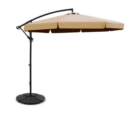 Instahut 3M Umbrella with 48x48cm Base Outdoor Umbrellas Cantilever Sun Beach UV Beige