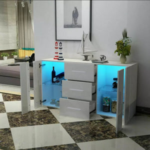 Modern Sideboard LED Cabinet Cupboard High Gloss 2 Doors 3 drawer Storage