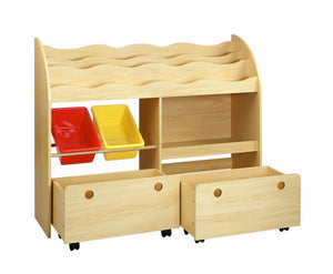 Kids Bookcase Childrens Bookshelf Toy Storage Box Organizer Display Rack Drawers with Rollers