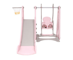 Kids Slide Swing Outdoor Playground Basketball Hoop Playset Indoor Pink