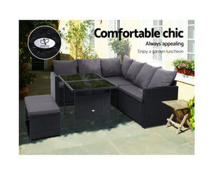 Darcy Gardeon Outdoor Furniture Dining Setting Sofa Set Lounge Wicker 8 Seater Black