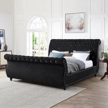 Load image into Gallery viewer, Bronwood Upholstered Velvet Button Tufted Sleigh Bed Frame
