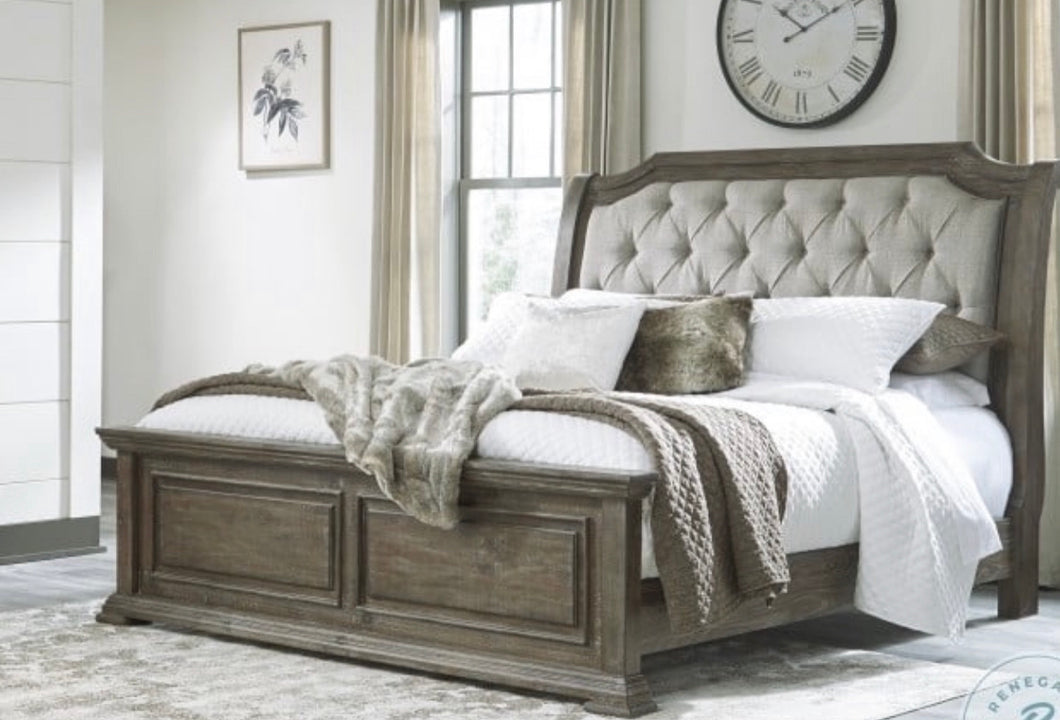 Anais Brown Upholstered Panel Bed solid Wood