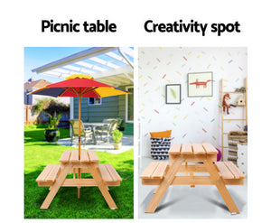 Keezi Kids Wooden Picnic Table Set with Umbrella