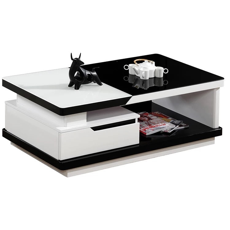 Modern Glass Tops Black Wooden Coffee Table