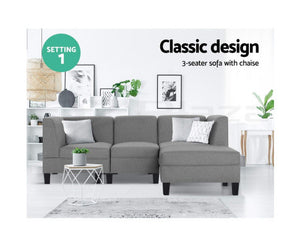 Kinsale 4 Seater Sofa Set Bed Modular Lounge Chair Chaise Suite Fabric
