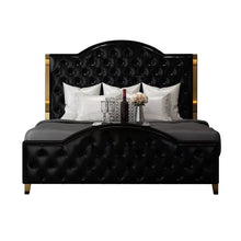 Load image into Gallery viewer, Super Modern Luxury Stainless Steel Edge Black Leather Chesterfield Button Tufted
