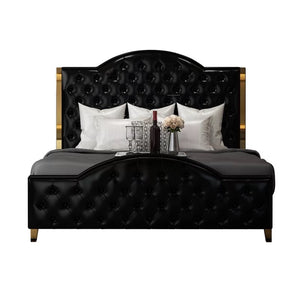 Super Modern Luxury Stainless Steel Edge Black Leather Chesterfield Button Tufted