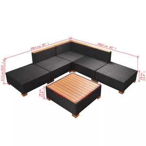 Stylish 6 Piece Garden Lounge Set with Cushions Poly Rattan Black