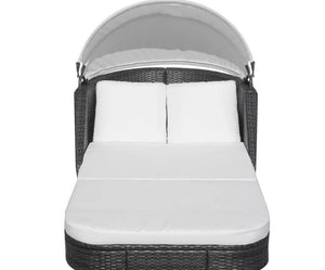 Sun Lounge Black Wicker Rattan Outdoor Daybed Canopy Furniture Patio Pool