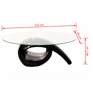 Lux Coffee Table with Oval Glass Top High Gloss Black