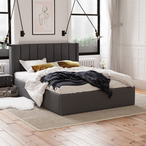 Lena Gas Lift Storage Wing Bed Frame (Charcoal Fabric)