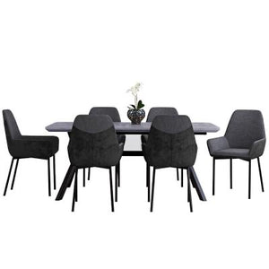 Ercol Table Concrete with 6 Eve Chairs Charcoal Dining Set