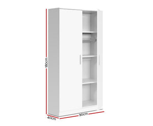 2 Door 180cm Wardrobe Closet Storage Cabinet Kitchen Organiser White