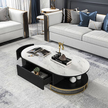 Load image into Gallery viewer, Coliseum White Oval Storage Coffee Table with Drawers Stone Gold Base
