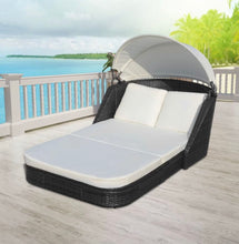 Load image into Gallery viewer, Sun Lounge Black Wicker Rattan Outdoor Daybed Canopy Furniture Patio Pool
