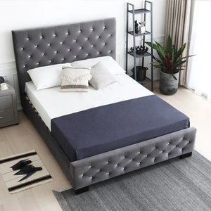Calypso Velvet Bed With Tufted Diamond Grey