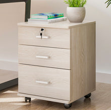 Load image into Gallery viewer, Miami 3 Drawer Bedside Table Cabinet with Wheels (White Oak)
