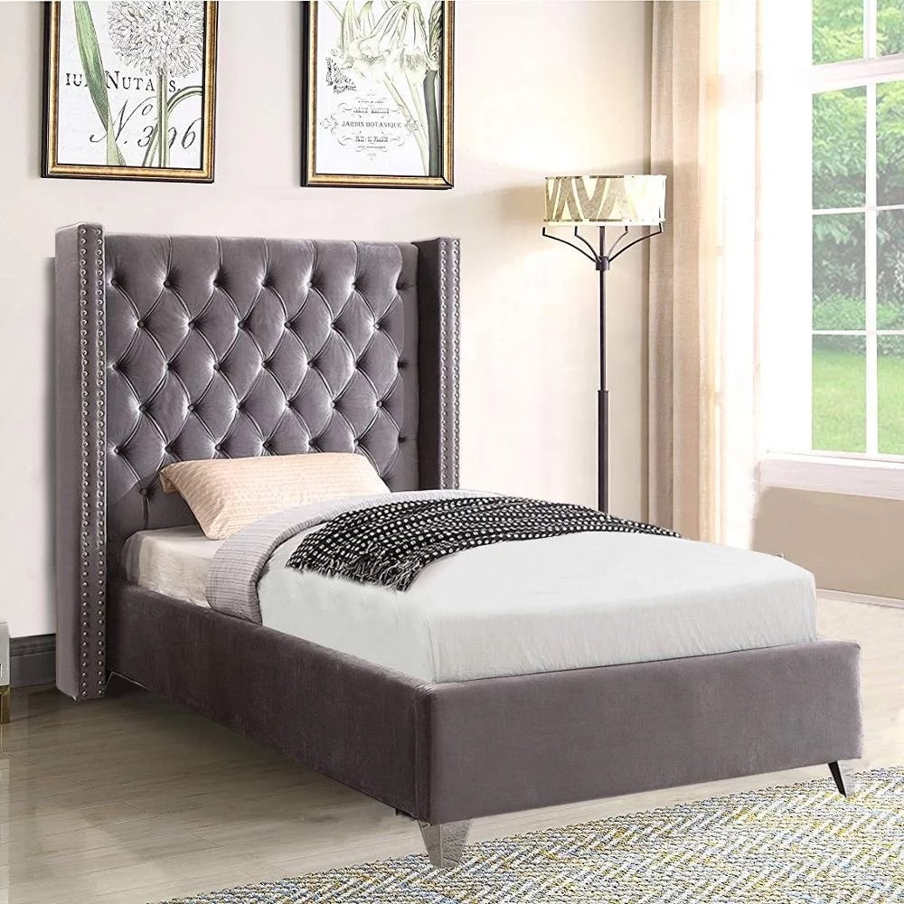 Album New Design Velvet Upholstered Wing Bed With Button