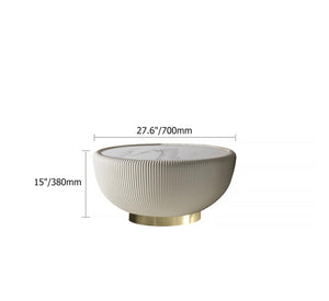 Ostino Beige Drum Coffee Table Stone Round PU-Leather Accent Table in Gold